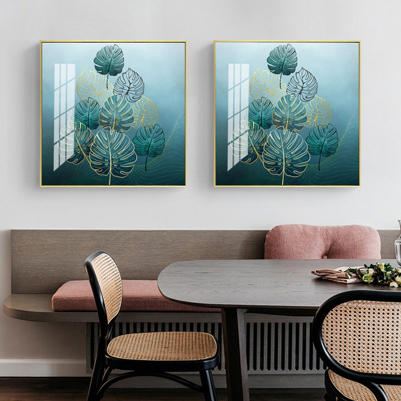 绿色植物图案玄关客厅墙面装饰绘画高清晶瓷材质酒店壁画装饰画