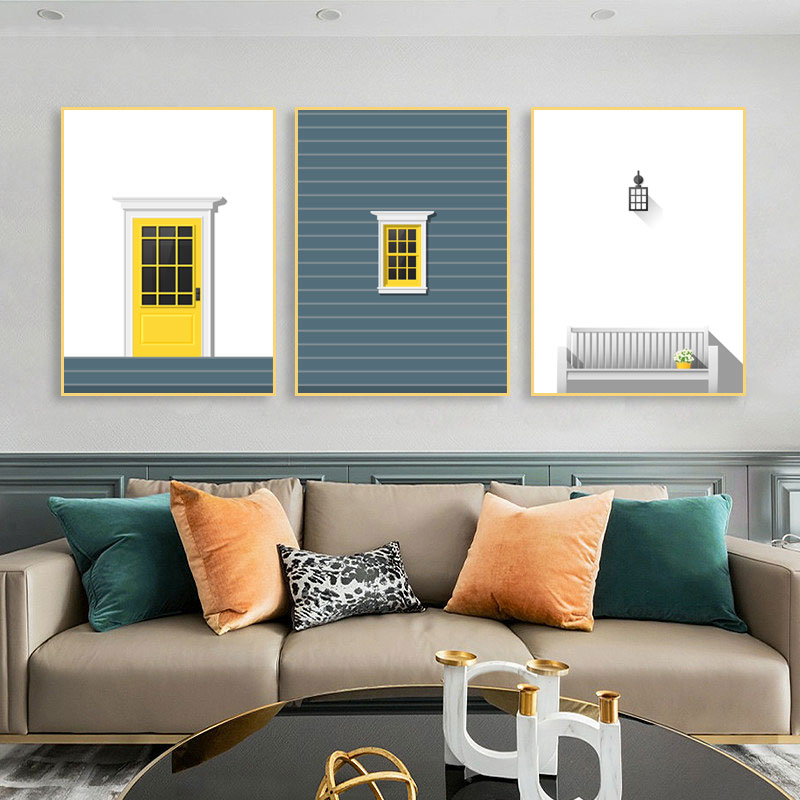 精美现代抽象建筑图案客厅装饰画简约画布材质房间酒店装饰墙画