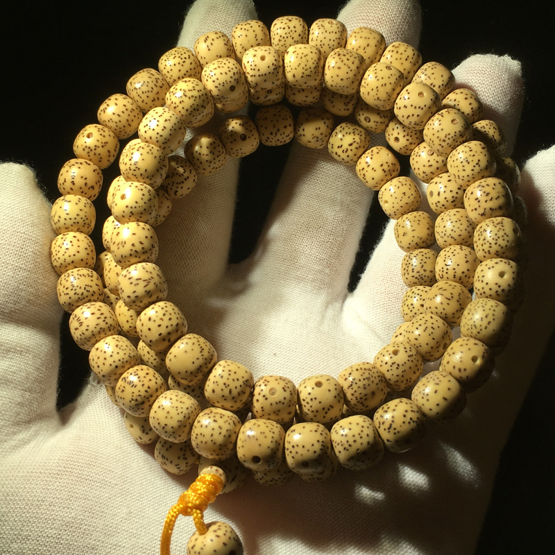 星月菩提子108颗 陈籽星月黄金皮质 未脱脂鸡油黄高品质 老型桶珠