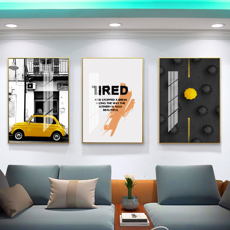 欧式简约风格金色建筑图片客厅三联装饰壁画沙发背景晶瓷装饰墙画