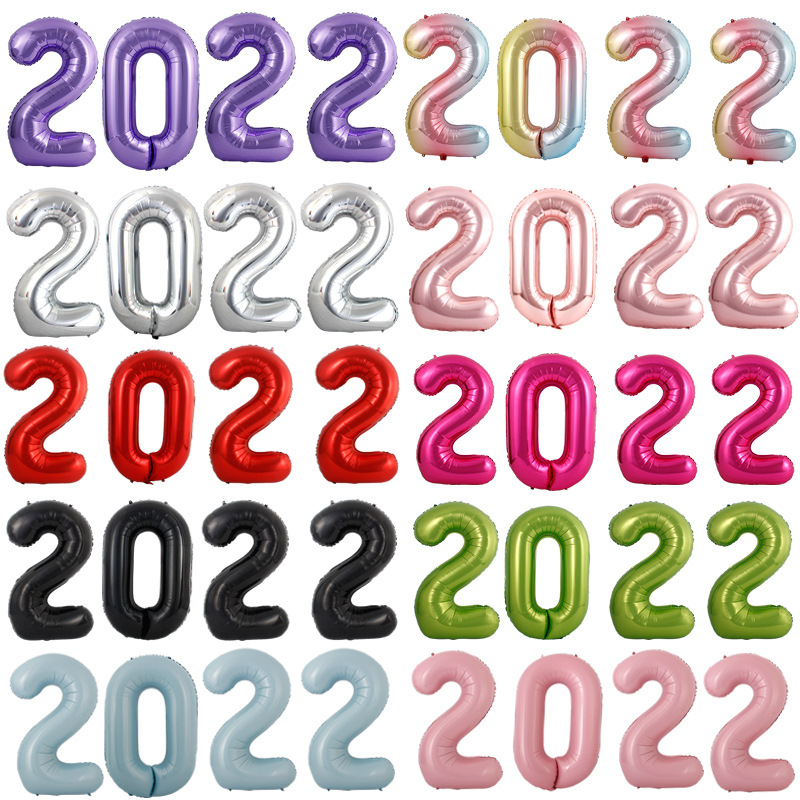 2022数字铝膜气球金色玫瑰金可升空40寸32寸16寸套装新年装饰铝箔