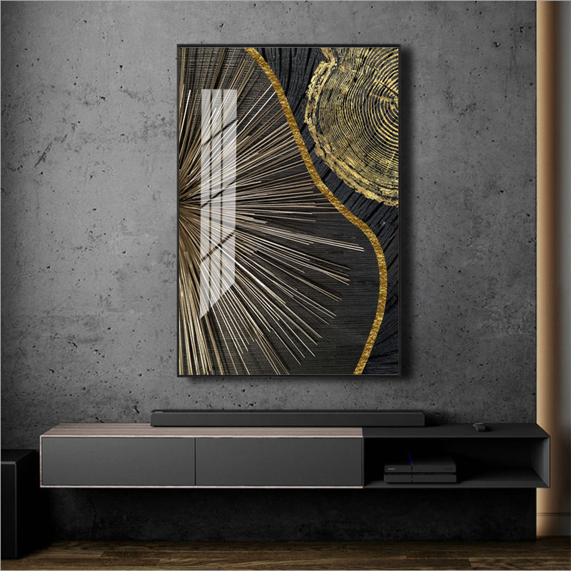 玄关客厅金色抽象线条装饰画轻奢现代酒店壁画墙面绘画艺术