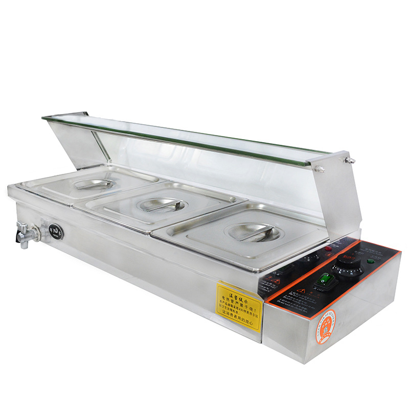 三格玻璃不锈钢售饭台台式商用保温台快餐店加热电热保温汤池餐台