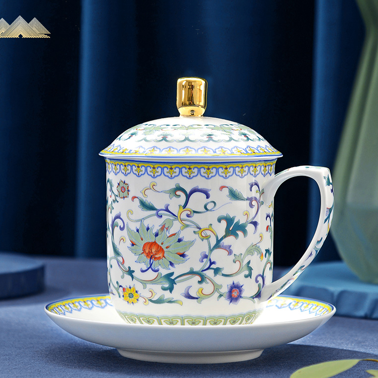 华光国瓷茶杯盖杯泡茶杯新中式会客茶杯碟陶瓷杯喝水杯子国彩天姿