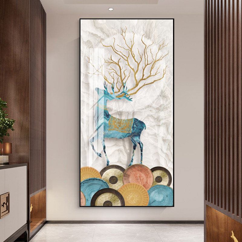 玄关轻奢风格金鹿图案装饰画入户走廊大批量墙面装饰画墙画壁画