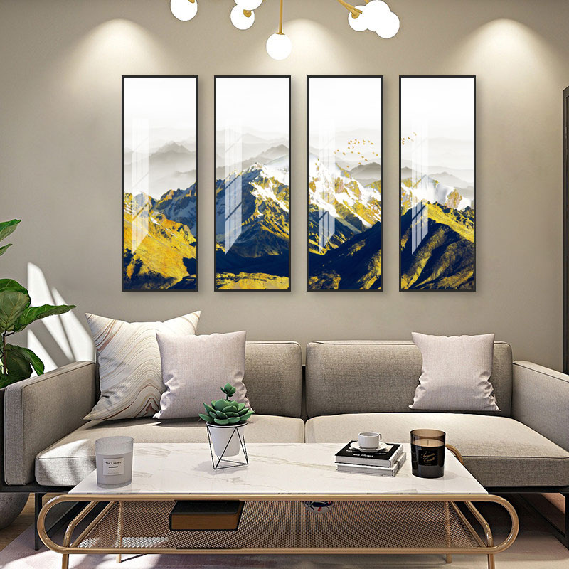客厅四联金色山峰风景装饰墙画轻奢现代酒店大厅装饰壁画挂画