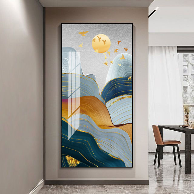 入户走廊轻奢金色抽象风景图案装饰画晶瓷工艺壁画墙画挂画
