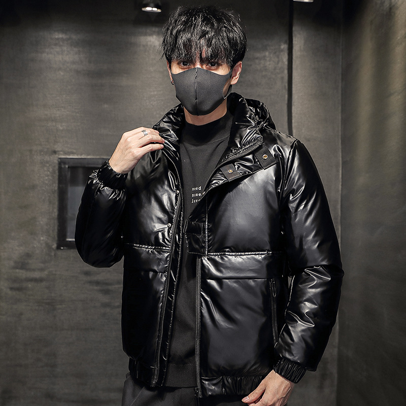 2021冬季羽绒服男加厚亮面新款工装风连帽外套短款潮流青年上衣男