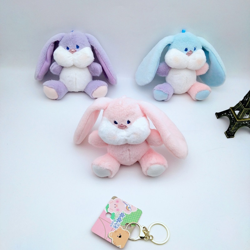 新款可爱脸嘟嘟兔钥匙链情侣挂饰书包挂件抓机娃娃玩偶公仔钥匙扣