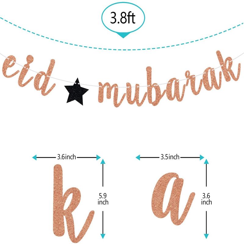 横幅斋月穆巴拉克装饰用品穆斯林伊斯兰开斋节用品玫瑰金闪光拉条