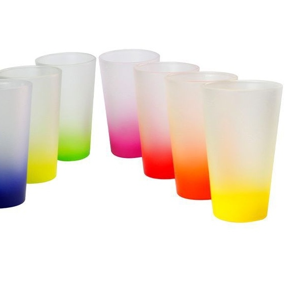 12oz热转印彩色渐变杯磨砂水杯玻璃杯带涂层DIY3盎司16啤酒荧光底