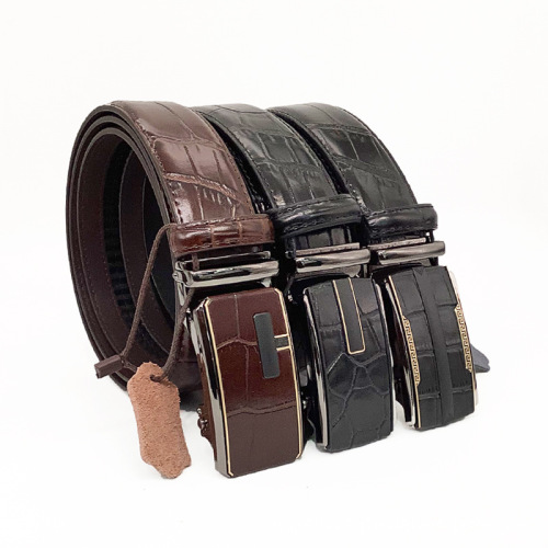 men‘s belt business first layer real cow belt alloy automatic buckle male crocodile pattern pants belt live broadcast gift belt