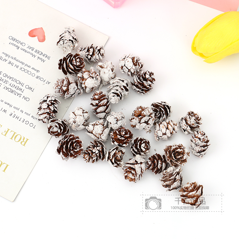 圣诞节油松松果挂件手工diy工艺品吊线染白松花本地松亚马逊批发