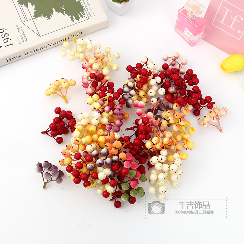 圣诞节红果浆果圣诞花环藤条装饰圣诞树果子仿真水果拍摄道具摆件