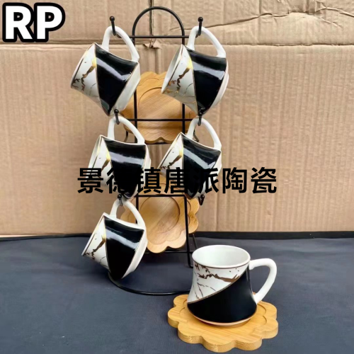 Jingdezhen 6 Cups 6 Plates Coffee Set Ceramic Cup Ceramic Plate Ceramic Coffee Set Gifts Wholesale and Retail