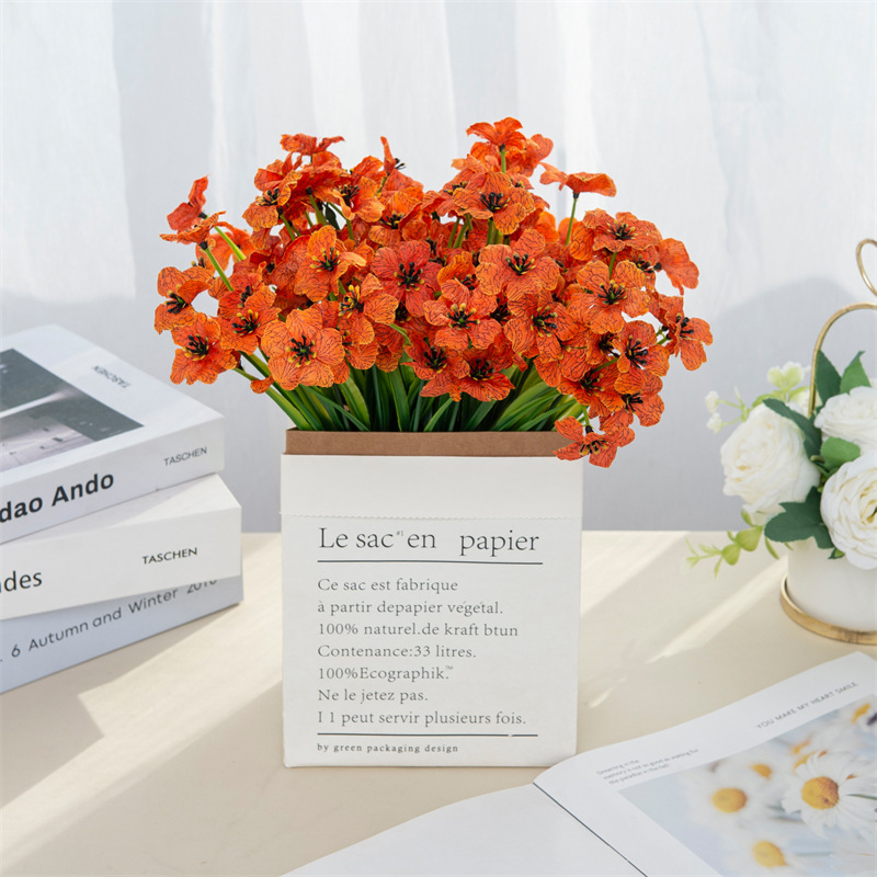 爆款 5头春花水丝印布花 紫罗兰仿真花 户外装饰假花婚礼装饰