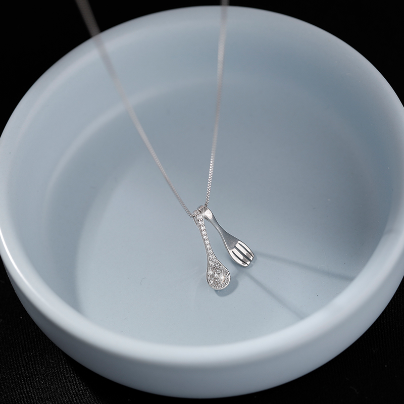 925纯银吃货叉勺项链女2021年新款小众轻奢设计感锁骨毛衣链吊坠