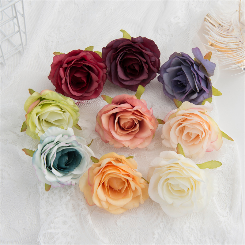 热销仿真玫瑰花 玫瑰花头头饰花墙花diy手工花婚礼装饰