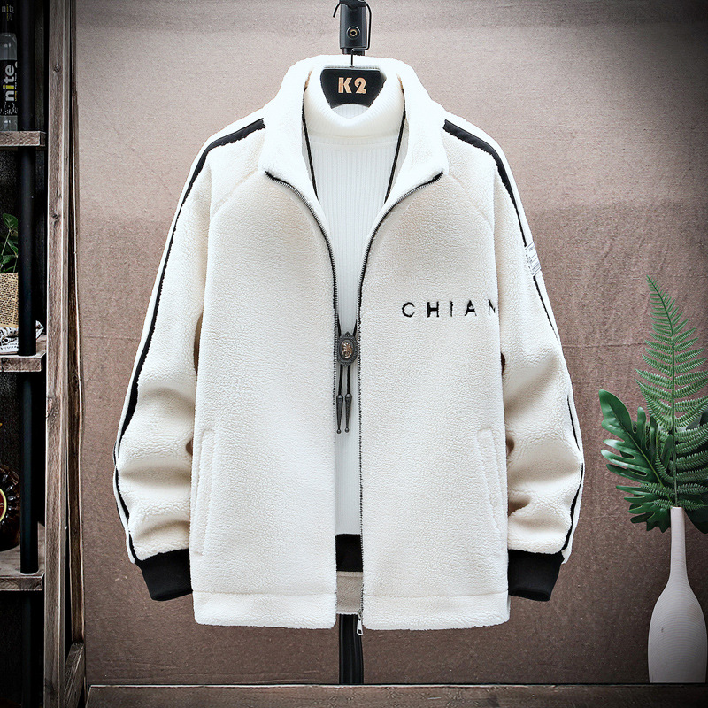 秋冬季青少年宽松开衫棉衣加绒加厚冬装摇粒绒学生棉服抓绒外套男