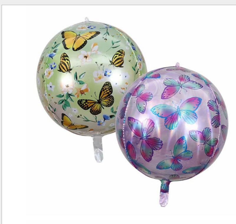 22寸4D铝膜镭射蝴蝶花纹飘空生日婚庆主题派对装饰布置气球