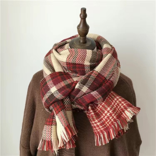 Red Plaid Scarf Female Autumn and Winter British Style Student Japanese Thickened Korean Style Versatile Couple Girl Scarf Male 