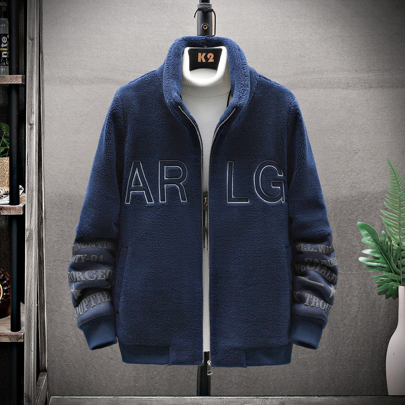 潮牌羊羔绒外套男士2021年冬季棉衣加绒加厚大码开衫卫衣抓绒夹克