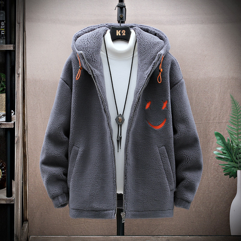 羊羔毛绒外套男士新款加绒加厚秋冬季颗摇粒绒夹克棉服青少年男装