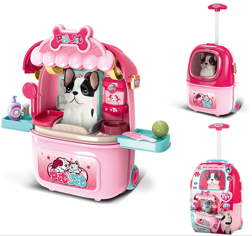 儿童仿真过家家宠物拉杆箱二合一