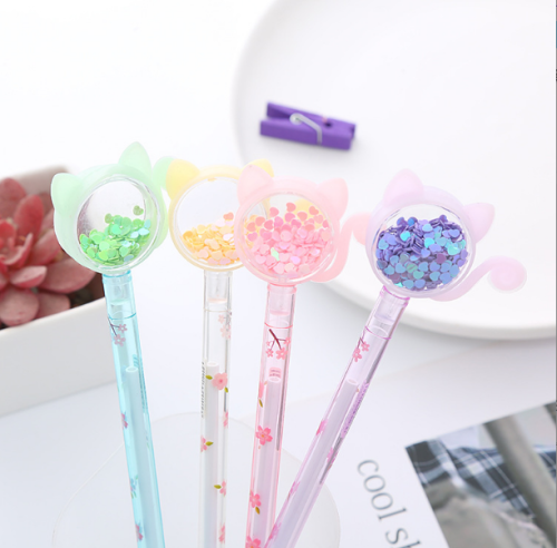 INS Good-looking Sequins Gel Pen Cute Cat Student Pen Creative Office Stationery Water-Based Sign Pen