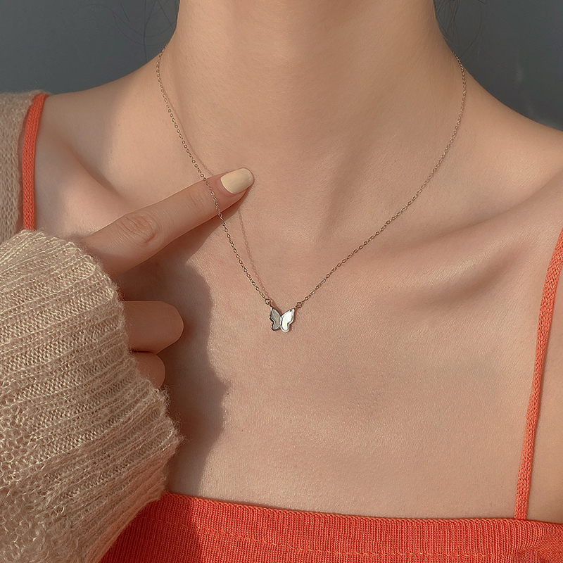 925纯银蝴蝶项链女小众设计感轻奢2021锁骨链秋冬新款潮网红颈链