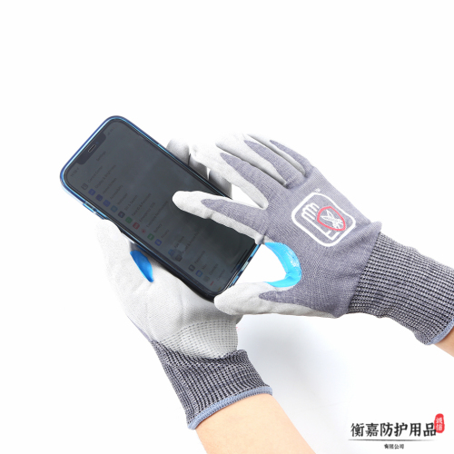 Pu Touch Screen Grade 5 Anti-Cutting Gloves Nylon Dipped Gloves Non-Slip Durable Labor Protection Silicone Glove