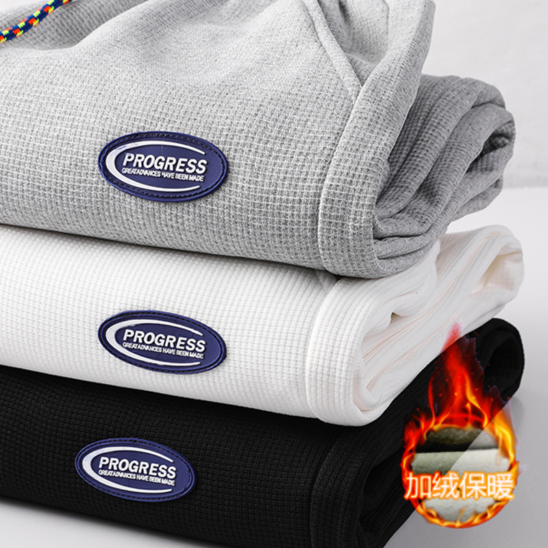 华夫格裤子男新品卫裤男款休闲裤2021宽松ins网红加绒束脚运动裤