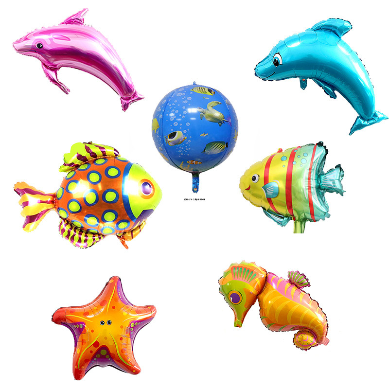 造型海洋动物铝膜气球 儿童海洋主题装饰 海洋世界气球派对装饰球