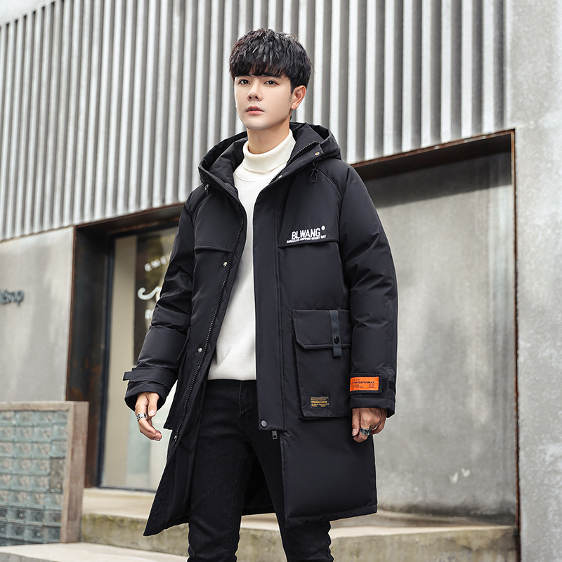 羽绒服男士中长款过膝极寒连帽加厚90绒白鸭绒带帽派克服潮流外套