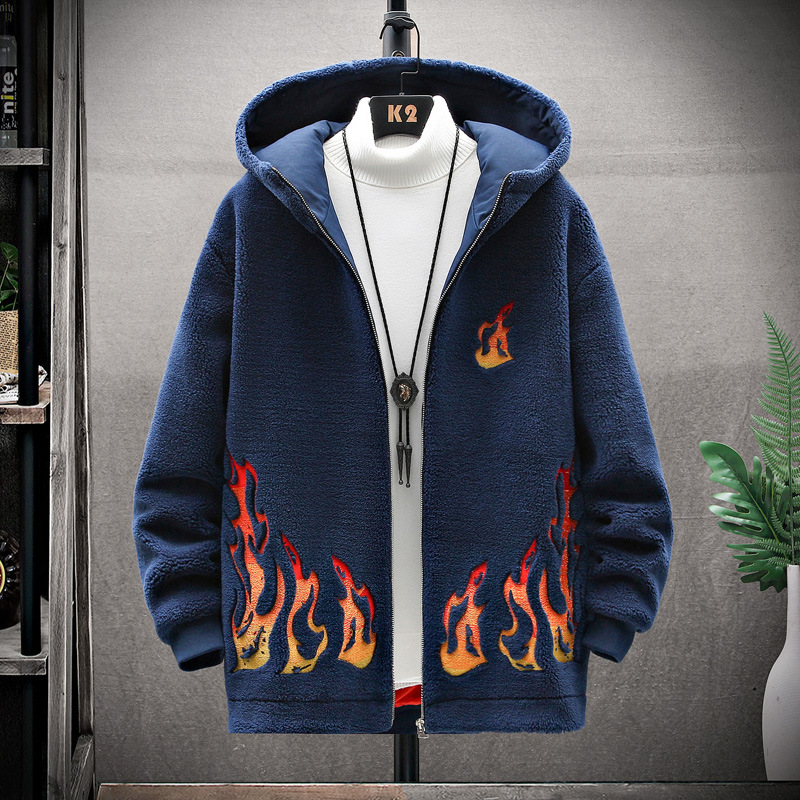 摇粒绒外套男士夹克宽松加厚开衫卫衣羊羔毛绒2021秋冬季潮牌棉衣