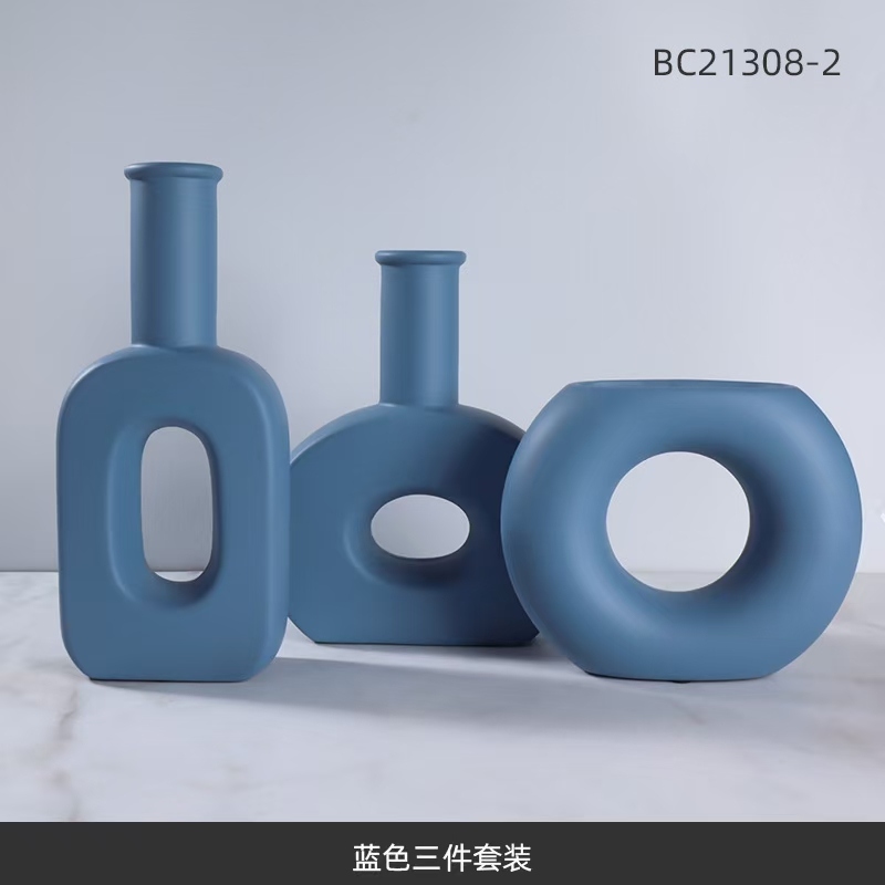 北欧INS简约奢华陶瓷花瓶工艺品摆件干花鲜花客厅样板房摆件