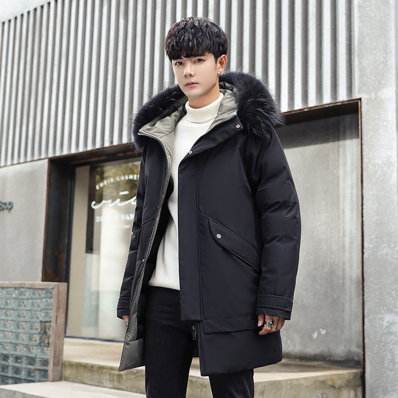 工装中长款派克滑雪服男女情侣款毛领羽绒服新款90绒白鸭绒外套男
