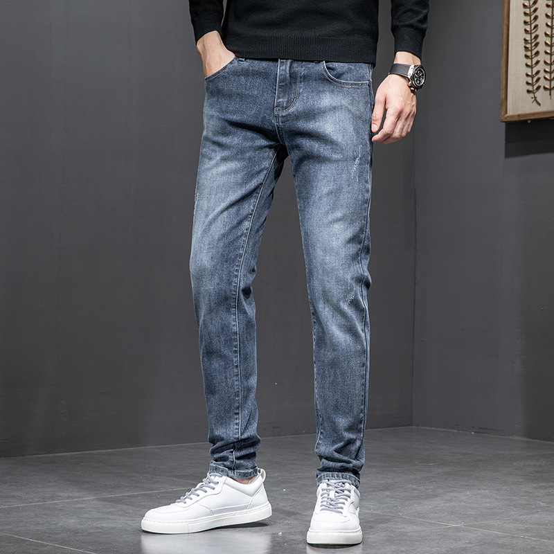 春秋季长款牛仔裤男士休闲秋装裤青少年韩版潮流耐磨直筒小脚裤子