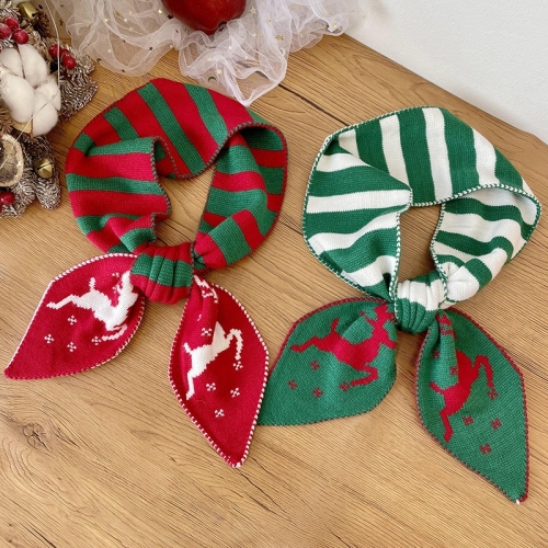 Christmas Small Scarf Female Autumn and Winter Korean Style Versatile Knitted Elastic Wool Student Couple Deer Pointed Small Scarf
