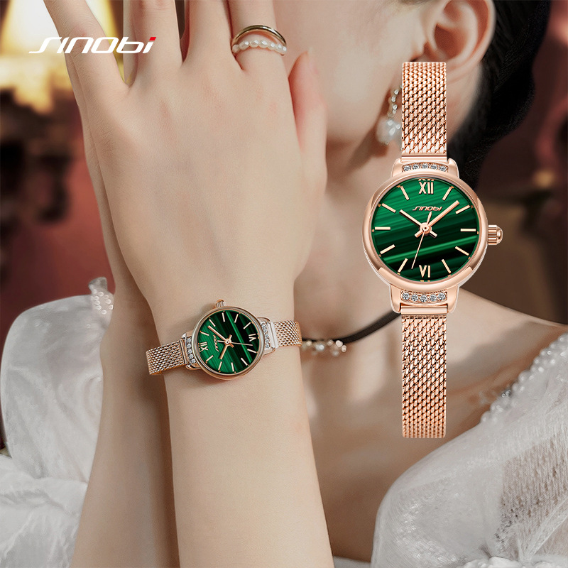 sinobi时尚女士手表个性米兰网带小绿表创意跨境直播批发代发9853