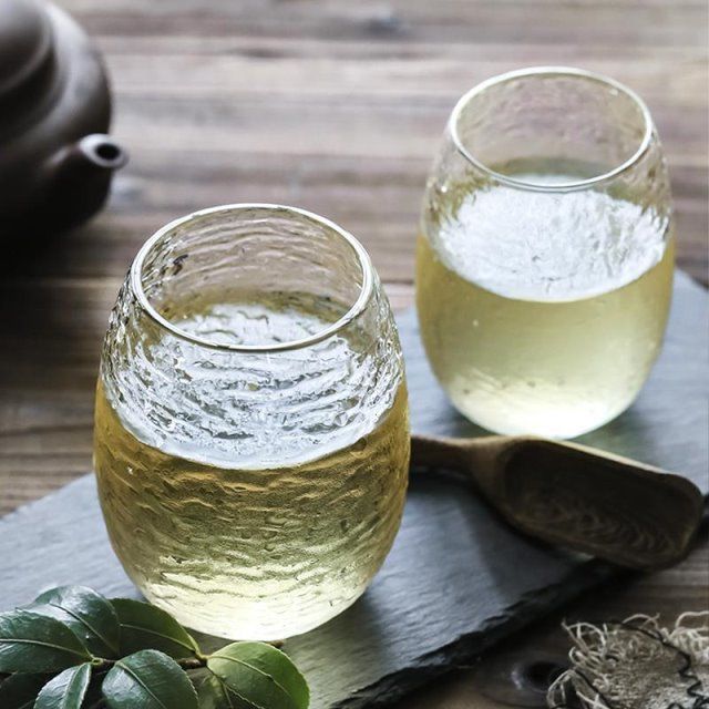 日式锤目纹玻璃啤酒杯家用威士忌杯耐热水杯慕斯茶杯牛奶果汁杯子