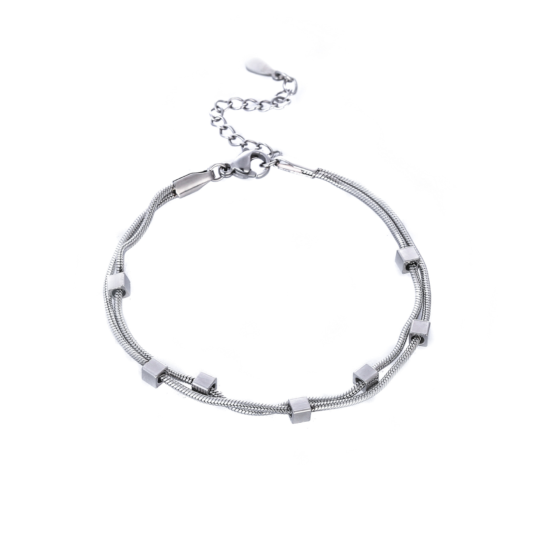 欧美好卖首饰钛钢双层方块百搭手链 时尚简约不锈钢手链厂家定做