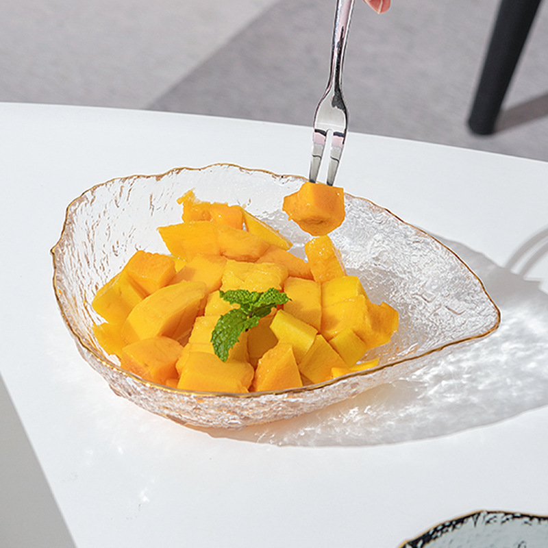 网红金边玻璃沙拉碗透明沙拉碗创意北欧风餐具水滴燕麦碗套装批发