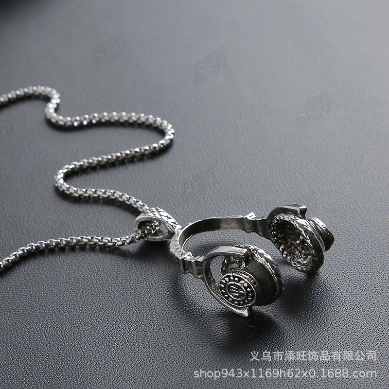 复古嘻哈夜店摇滚个性耳麦吊坠潮流男女情侣百搭霸气气质项链