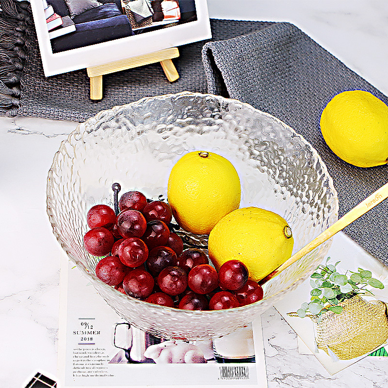 欧式大号透明锤目纹玻璃碗沙拉碗家用单个水果碗创意个性餐具茶洗