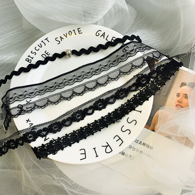日系新款极简风黑色蕾丝颈链 夏季卖choker项圈短款锁骨链项链