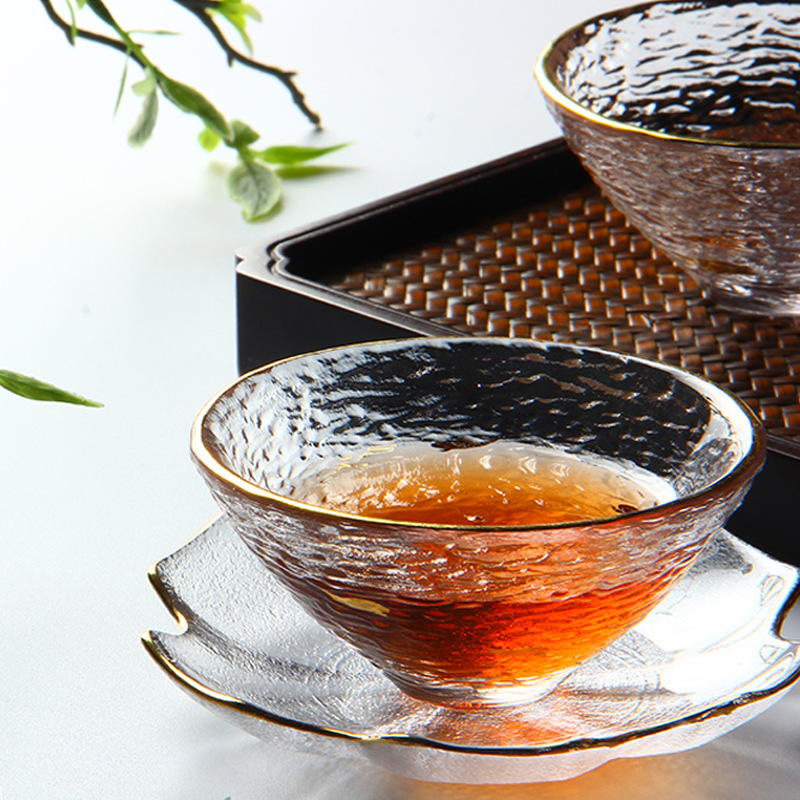 透明单杯斗笠杯玻璃茶具玻璃品茗杯创意玻璃透明锤纹玻璃茶具批发