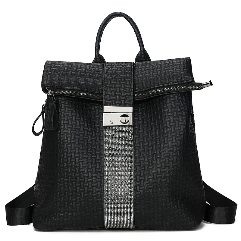 背包女韩版潮2020新款软皮女包个性镶钻大容量时尚百搭双肩包