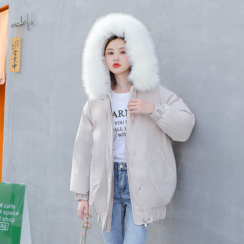 2021年冬季韩版大码女装中长款羽绒棉服女胖妹妹时尚宽松显瘦棉衣