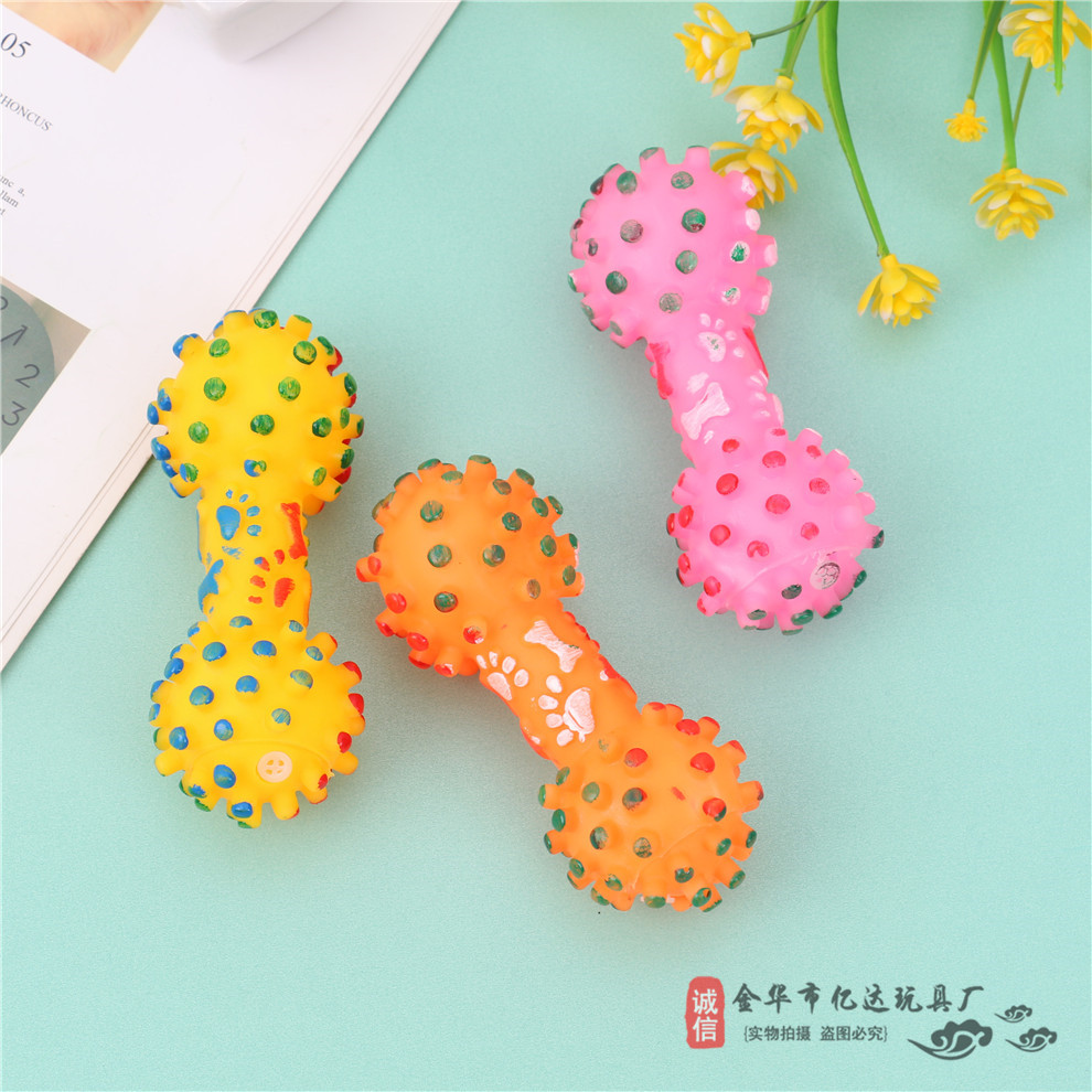 宠物用品狗狗发声磨牙洁齿 彩色哑铃玩具 宠物搪胶玩具